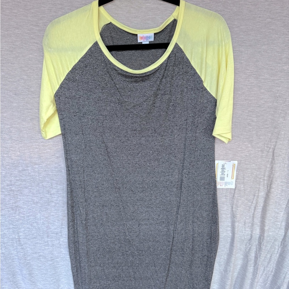 Brand New LuLaRoe Size L Heather Grey and Yellow Julia Dress